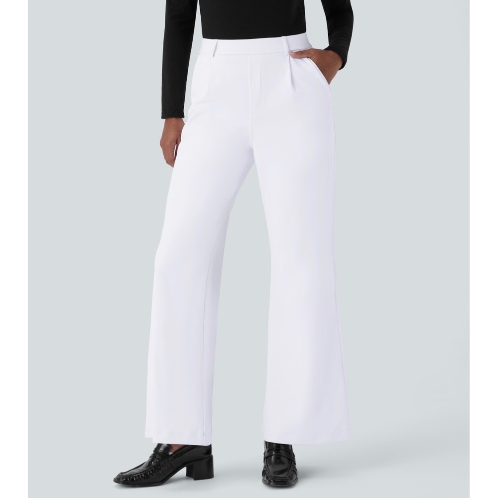 Halara Flex DayStretch High Waisted Pocket Work Flare Pants White Womens Small
